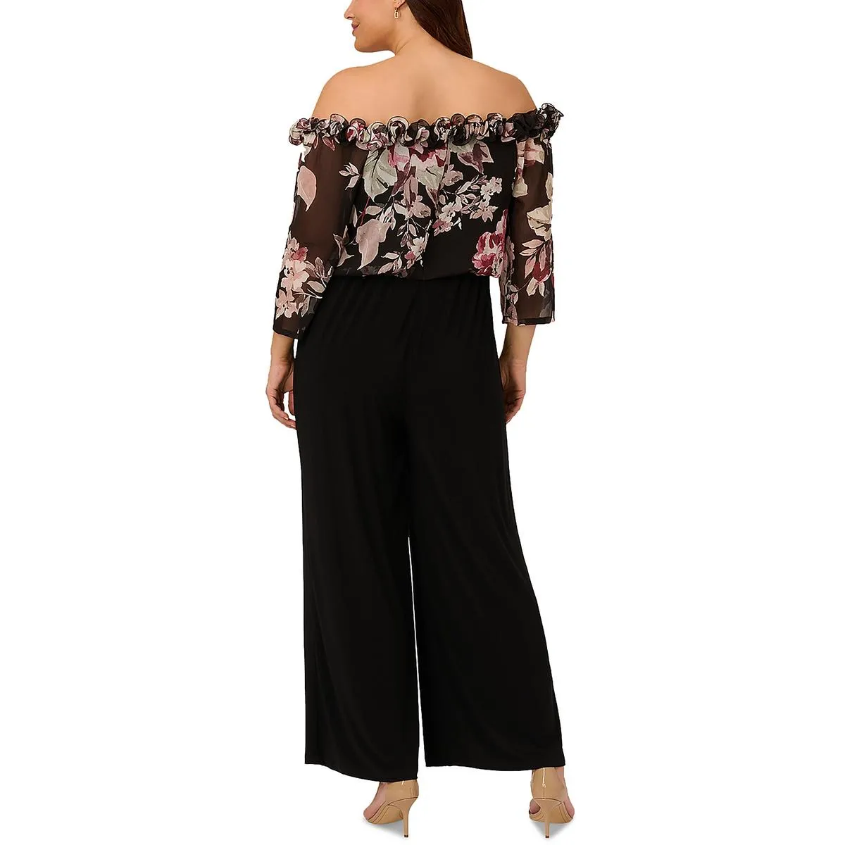 Plus Womens Chiffon Off-The-Shoulder Jumpsuit