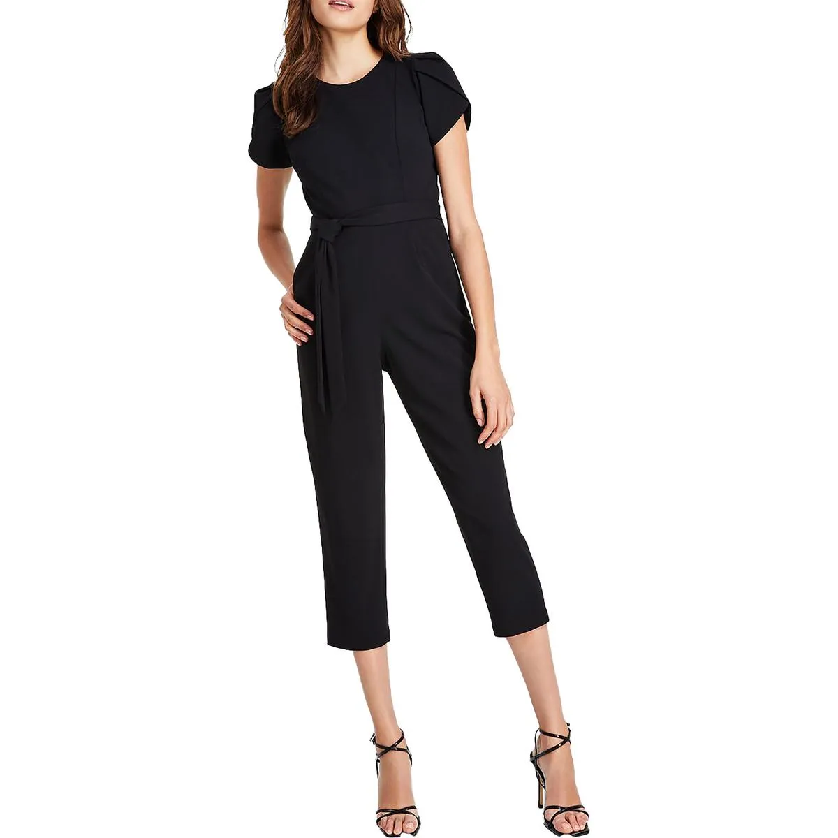 Plus Womens Cropped Tulip Sleeve Jumpsuit