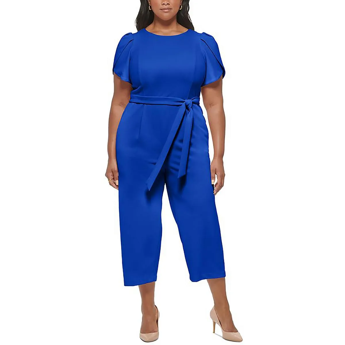 Plus Womens Cropped Tulip Sleeve Jumpsuit