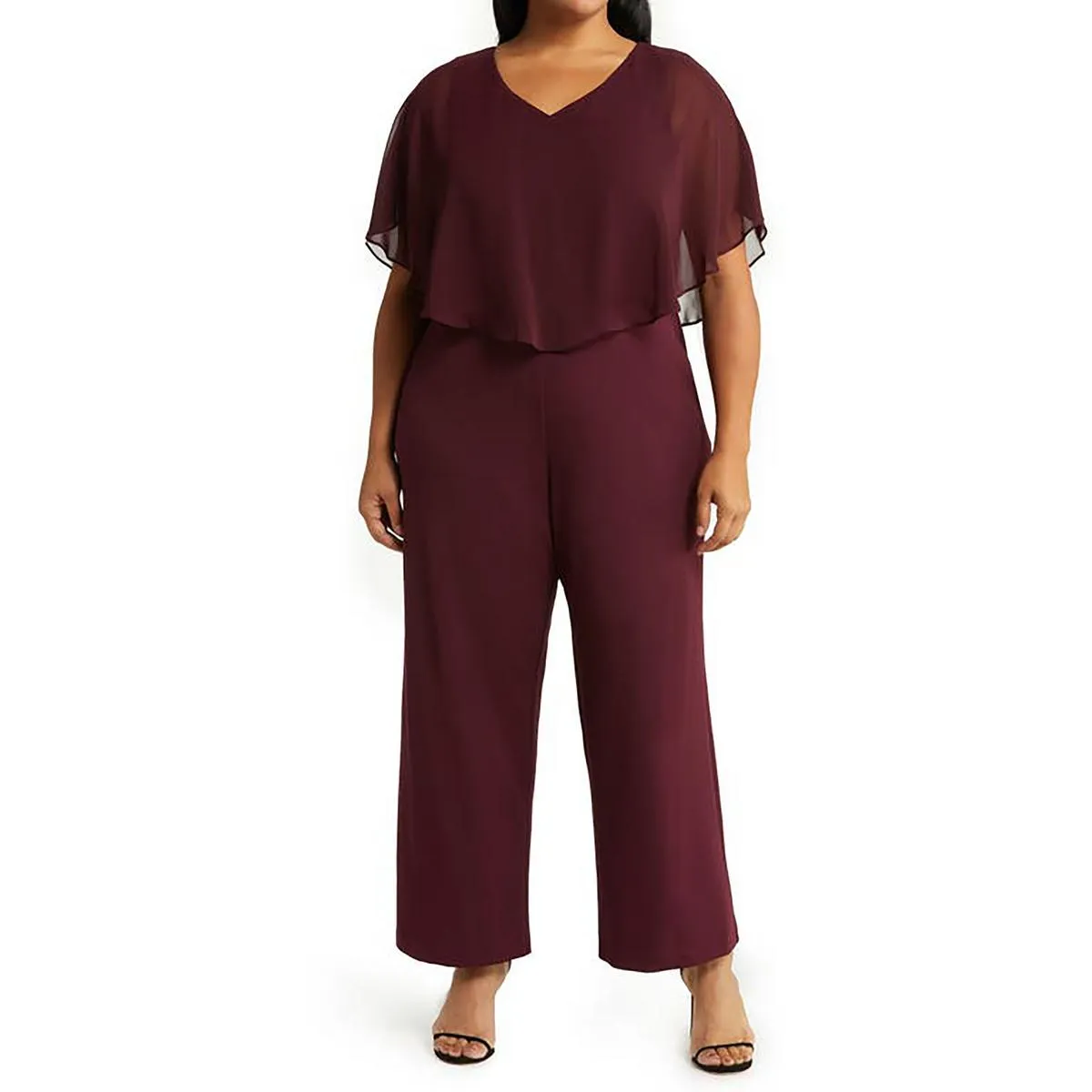 Plus Womens Overlay Solid Jumpsuit