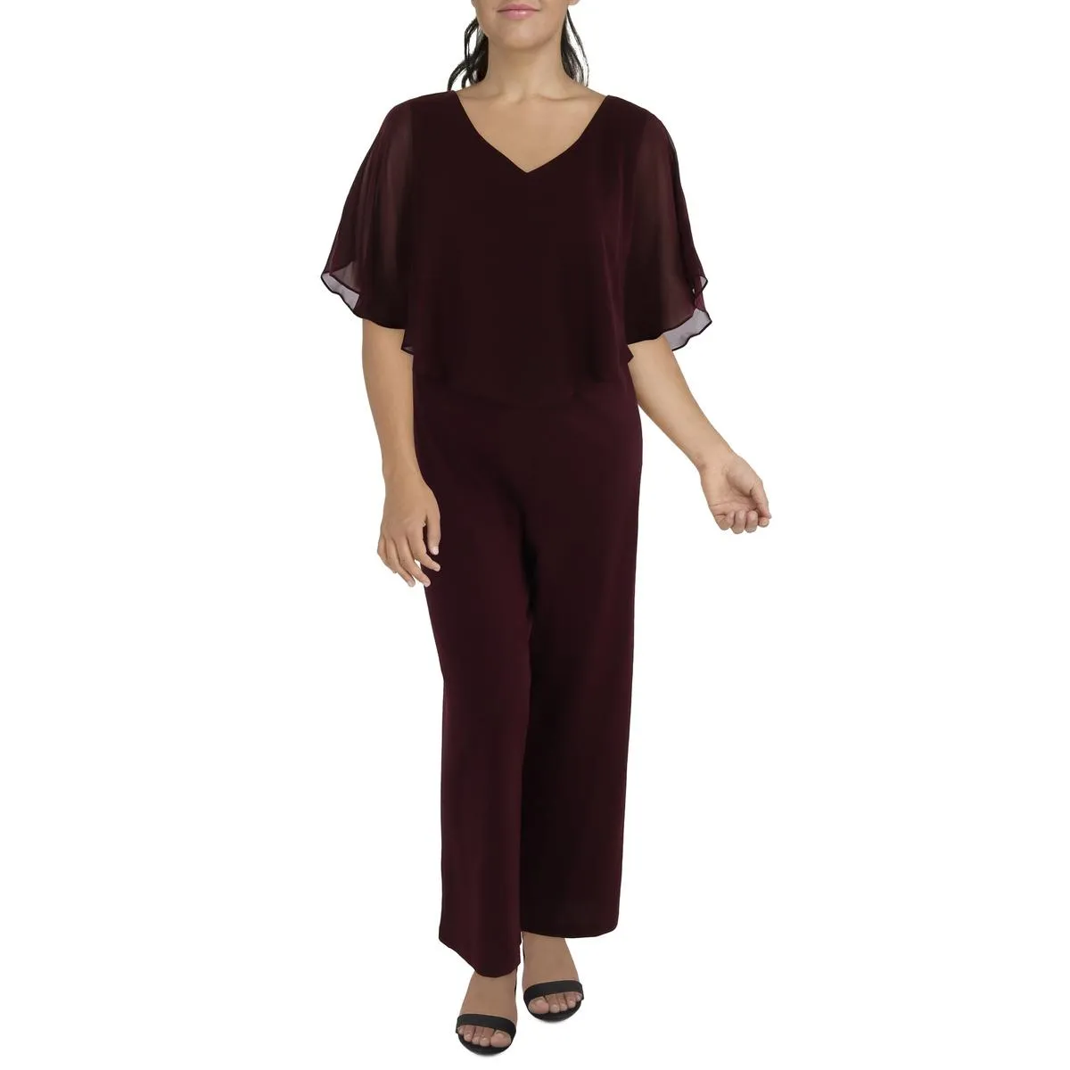 Plus Womens Overlay Solid Jumpsuit