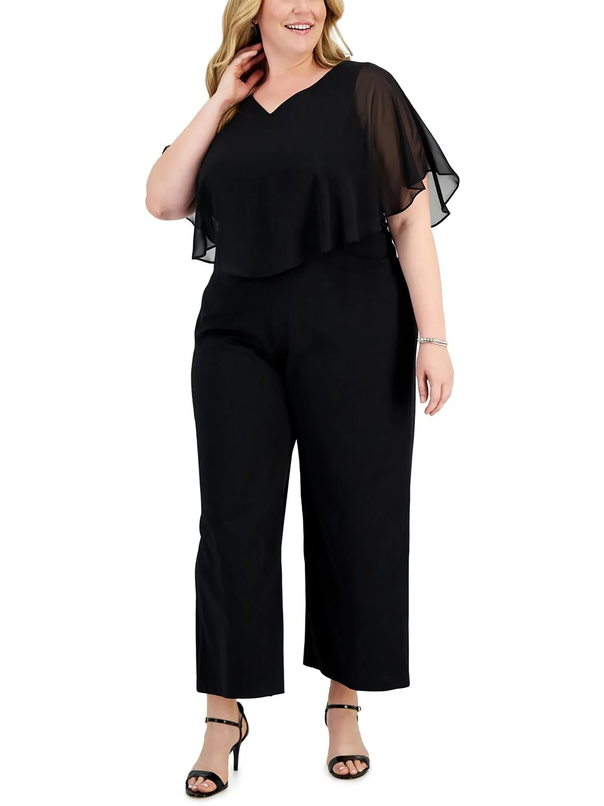 Plus Womens Overlay Solid Jumpsuit