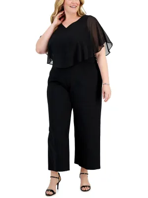 Plus Womens Overlay Solid Jumpsuit