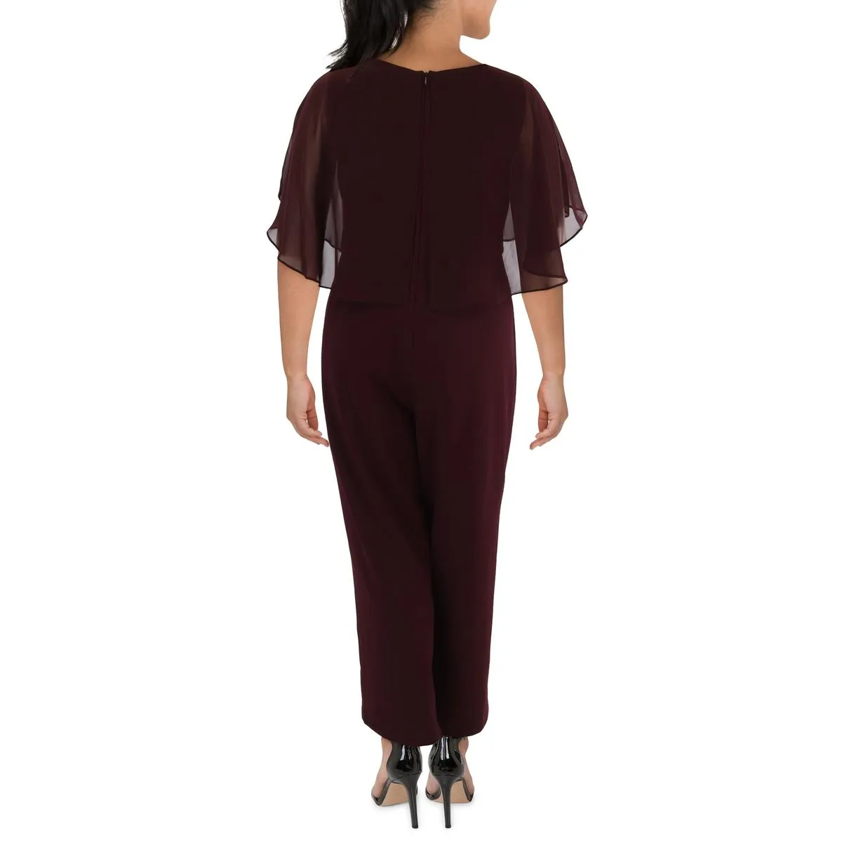 Plus Womens Overlay Solid Jumpsuit