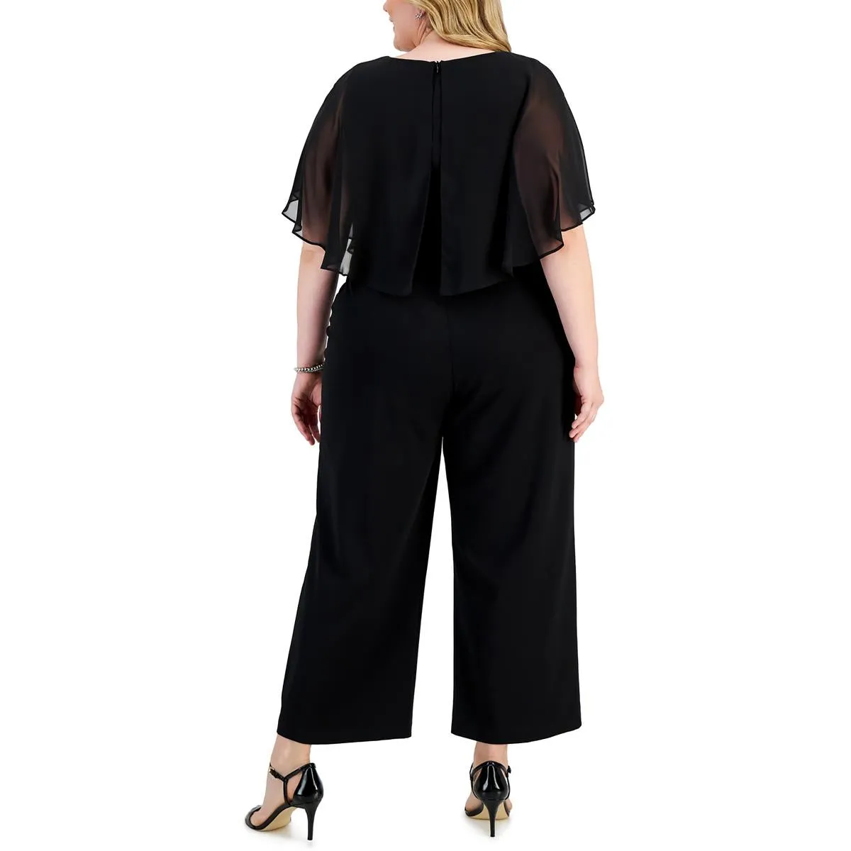 Plus Womens Overlay Solid Jumpsuit