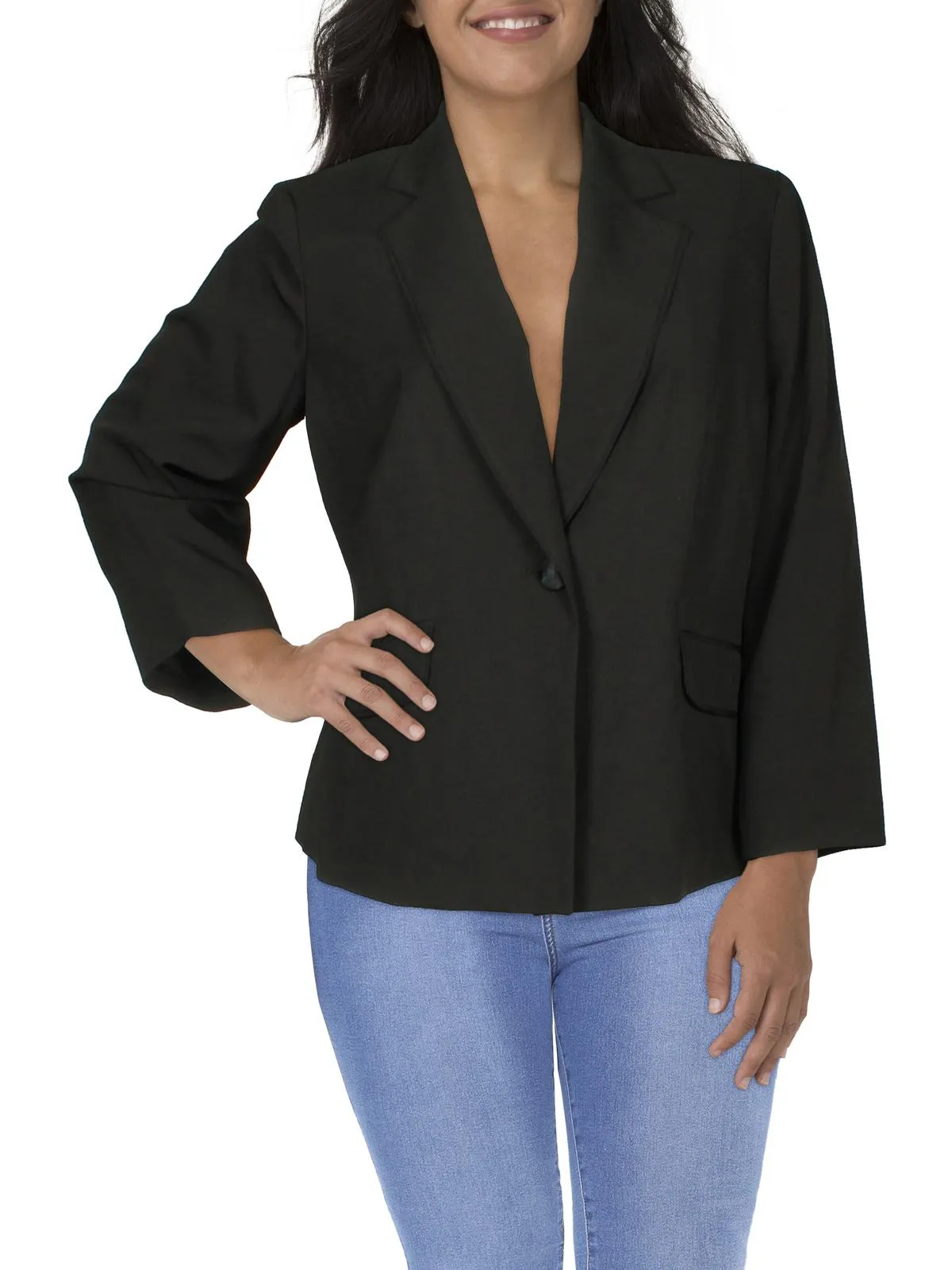 Plus Womens Suit Separate Office One-Button Blazer