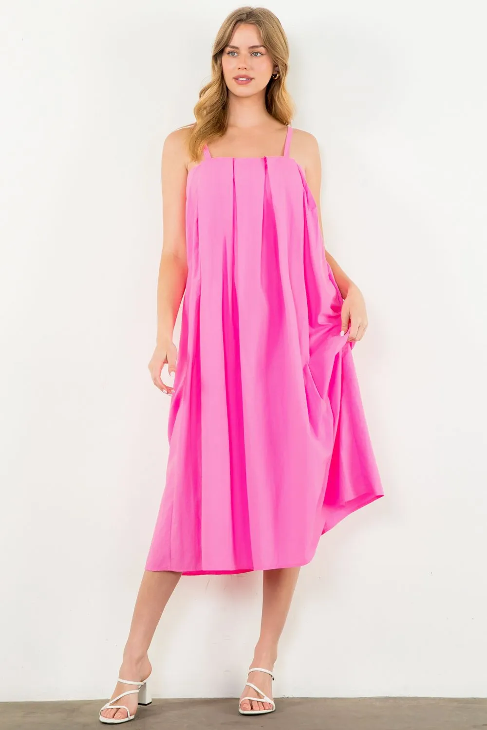 Poplin Maxi Dress in Hot Pink