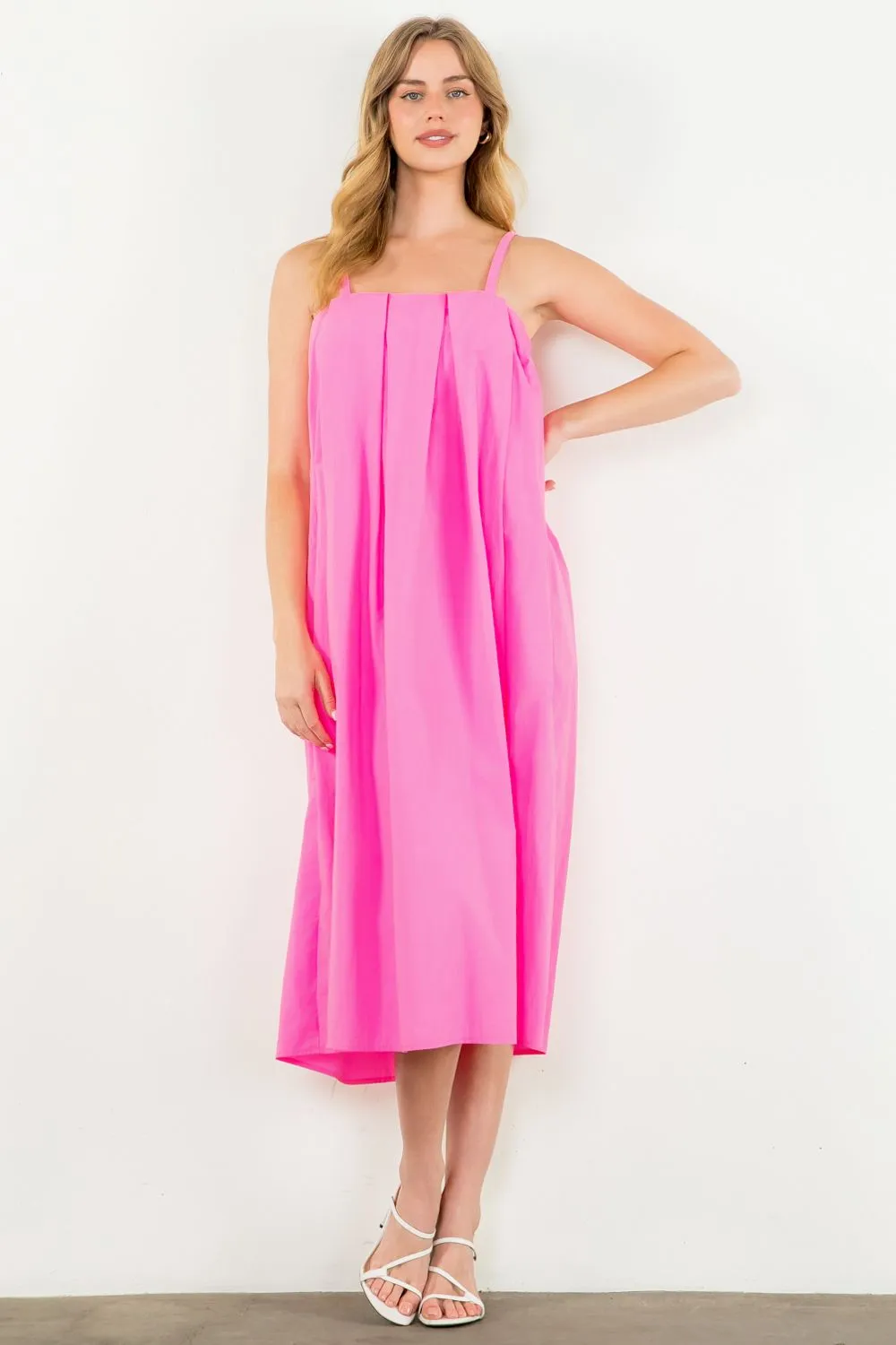 Poplin Maxi Dress in Hot Pink