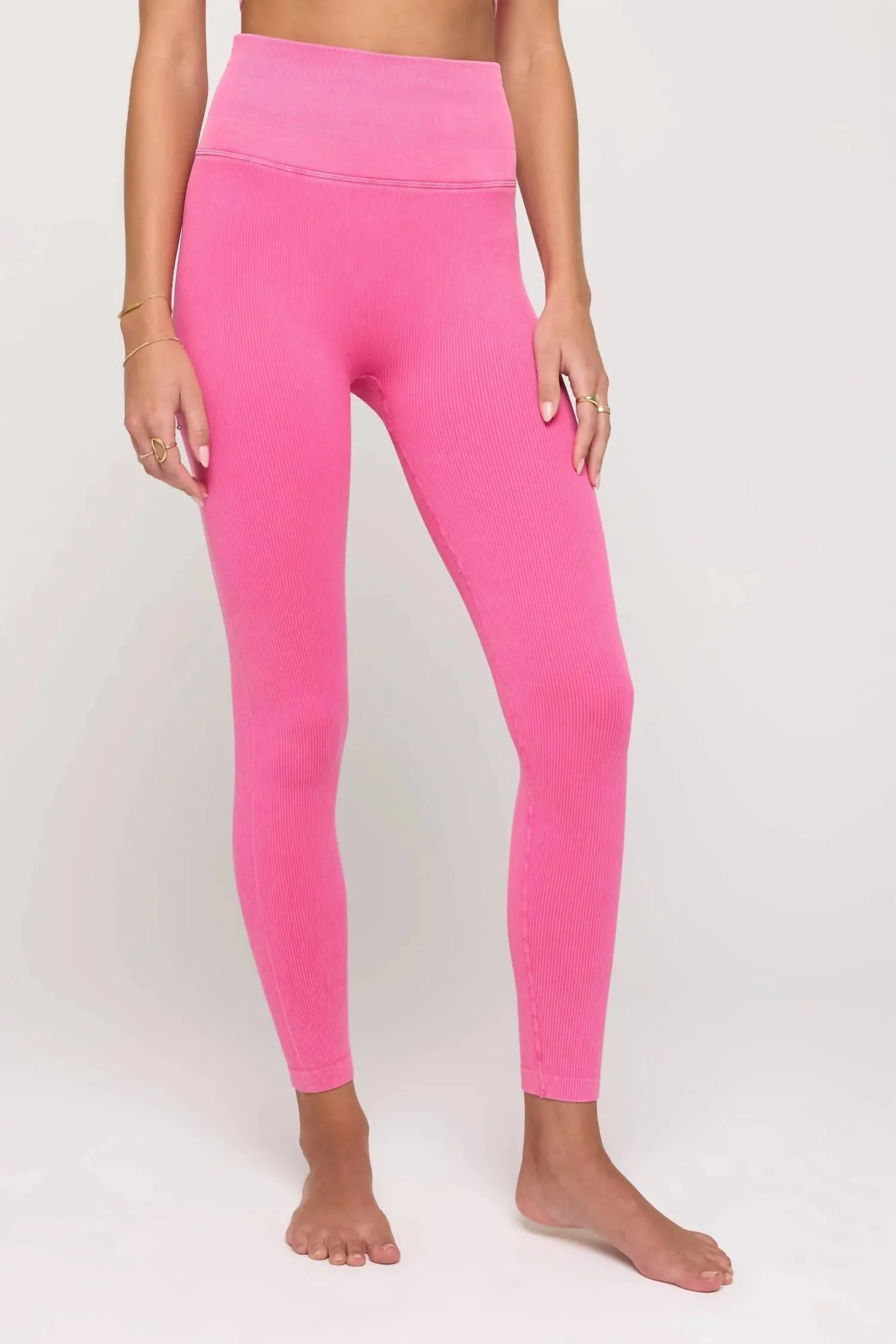 Power Moves Ribbed Leggings In Neon Pink