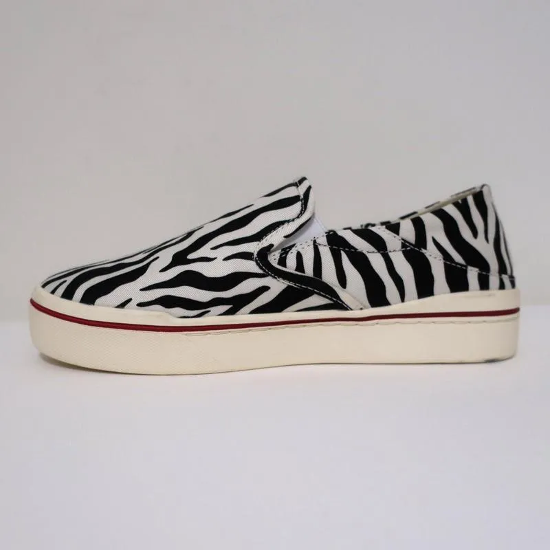 R13 Slip-On Sneakers White/Black Zebra Print Canvas Size 8 NEW