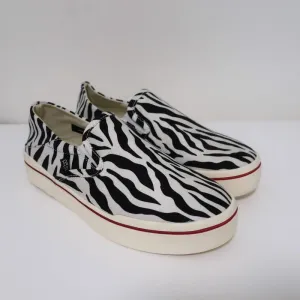 R13 Slip-On Sneakers White/Black Zebra Print Canvas Size 8 NEW