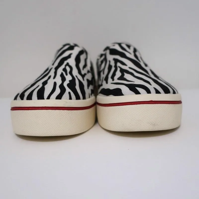 R13 Slip-On Sneakers White/Black Zebra Print Canvas Size 8 NEW