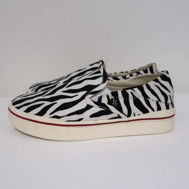 R13 Slip-On Sneakers White/Black Zebra Print Canvas Size 8 NEW