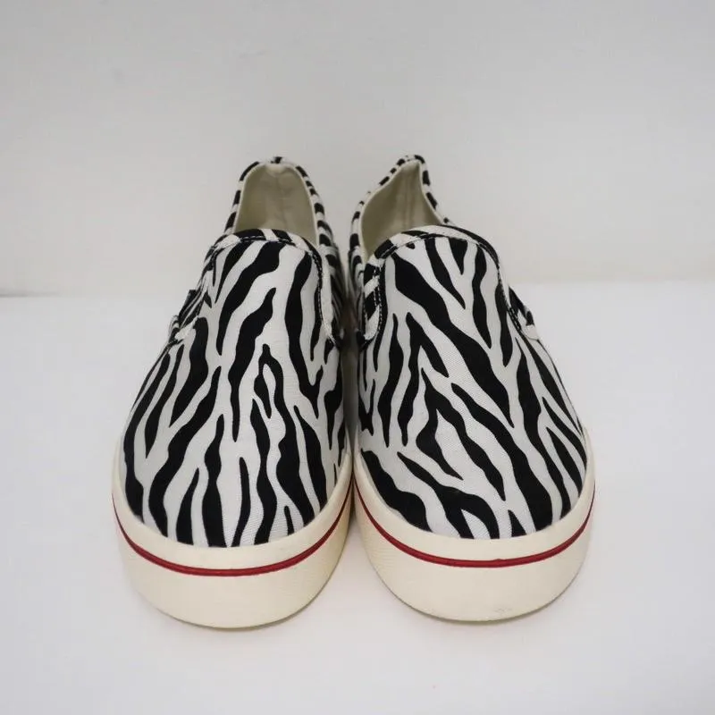 R13 Slip-On Sneakers White/Black Zebra Print Canvas Size 8 NEW