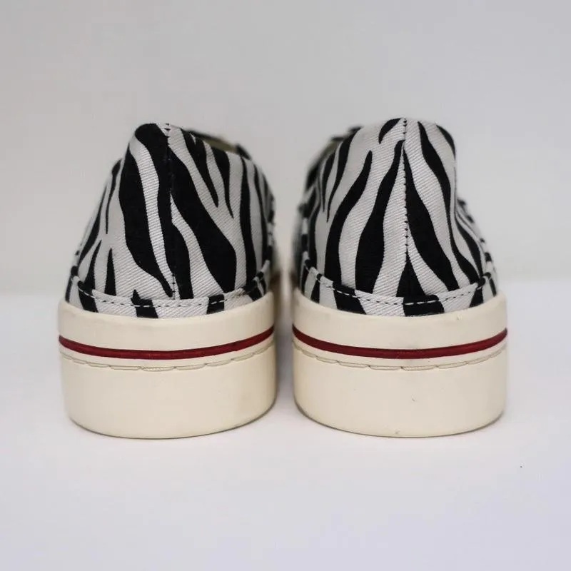 R13 Slip-On Sneakers White/Black Zebra Print Canvas Size 8 NEW