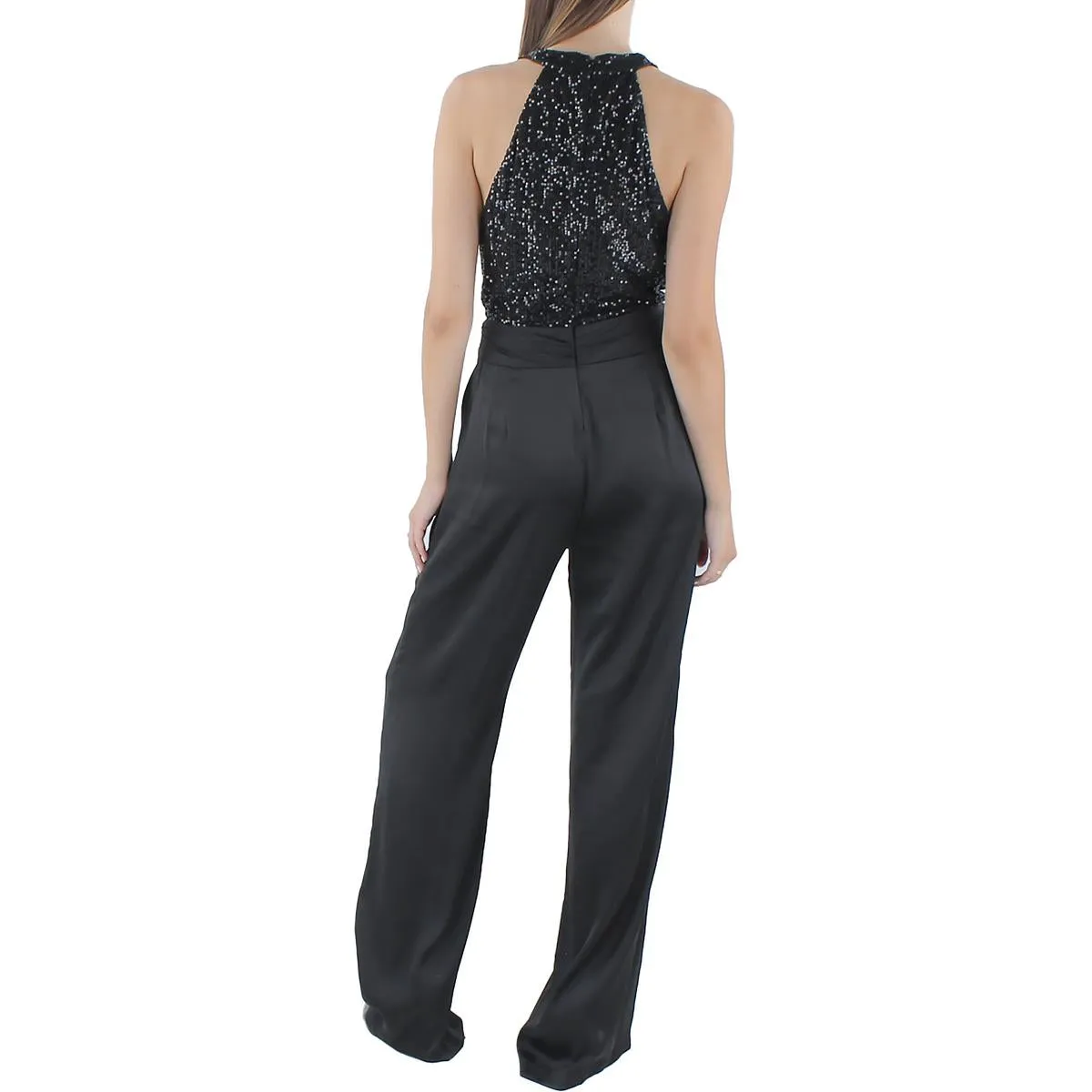 Rebekah Womens Silk Tie Front Jumpsuit