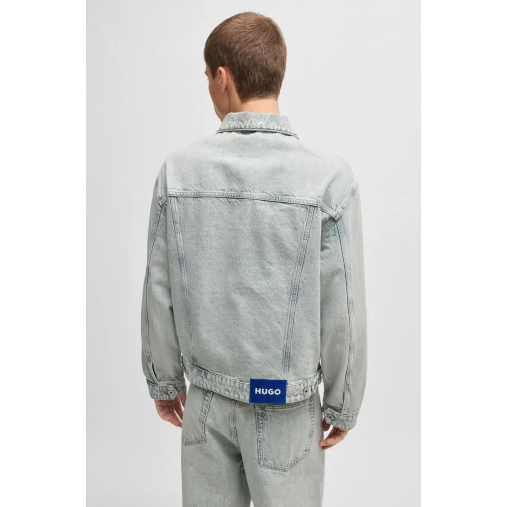 Regular-fit jacket in light-gray stonewashed denim