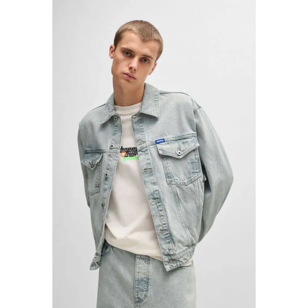 Regular-fit jacket in light-gray stonewashed denim