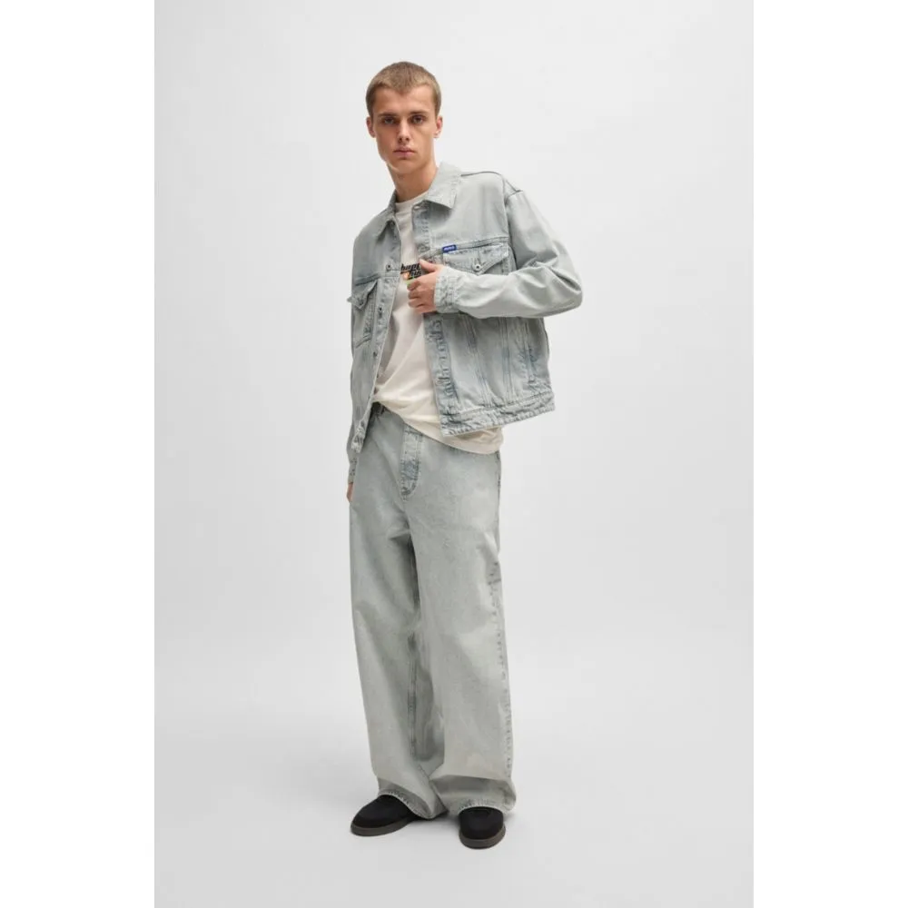 Regular-fit jacket in light-gray stonewashed denim