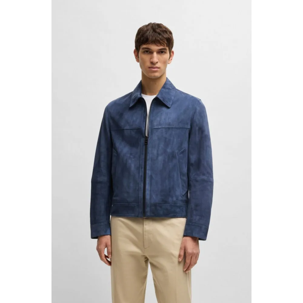 Regular-fit jacket in soft suede with zip front