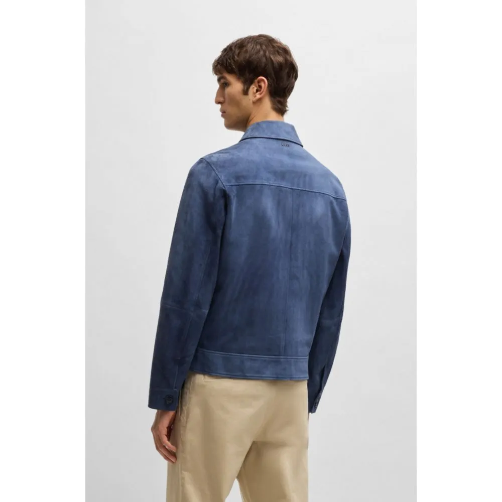 Regular-fit jacket in soft suede with zip front
