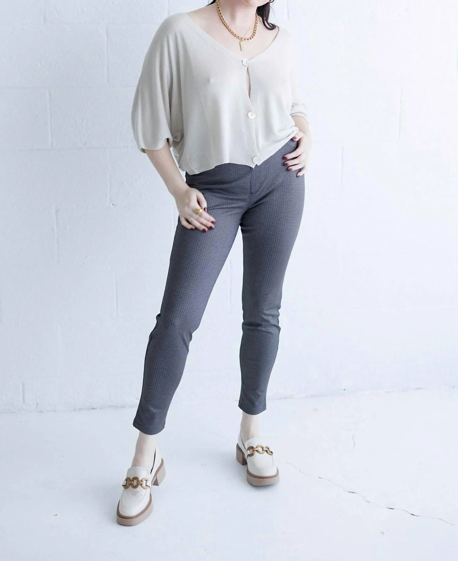 Runway Legging In Navy Micro Pin Check