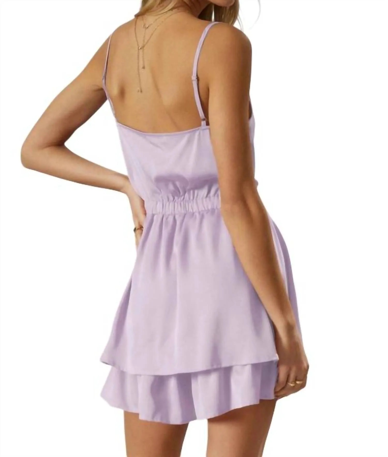 Satin Cowl Neck Romper In Lavender