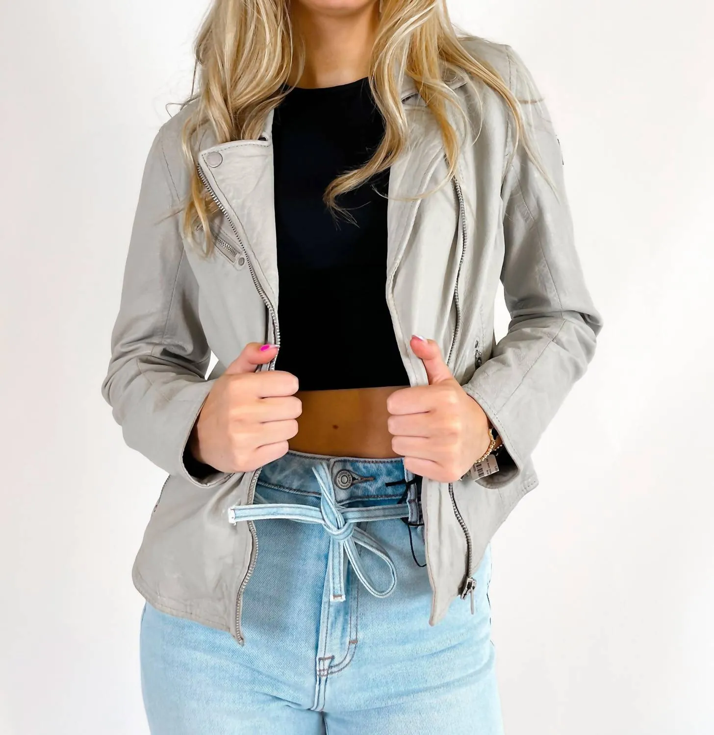 Sofia Leather Jacket In Off White