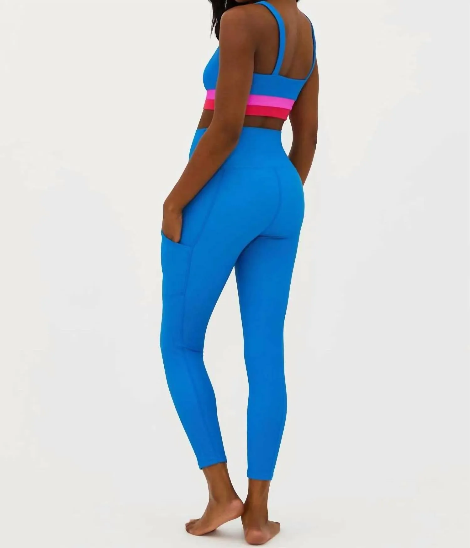 Summer 7/8 Leggings W/ Pockets In Orchid Colorblock Blue