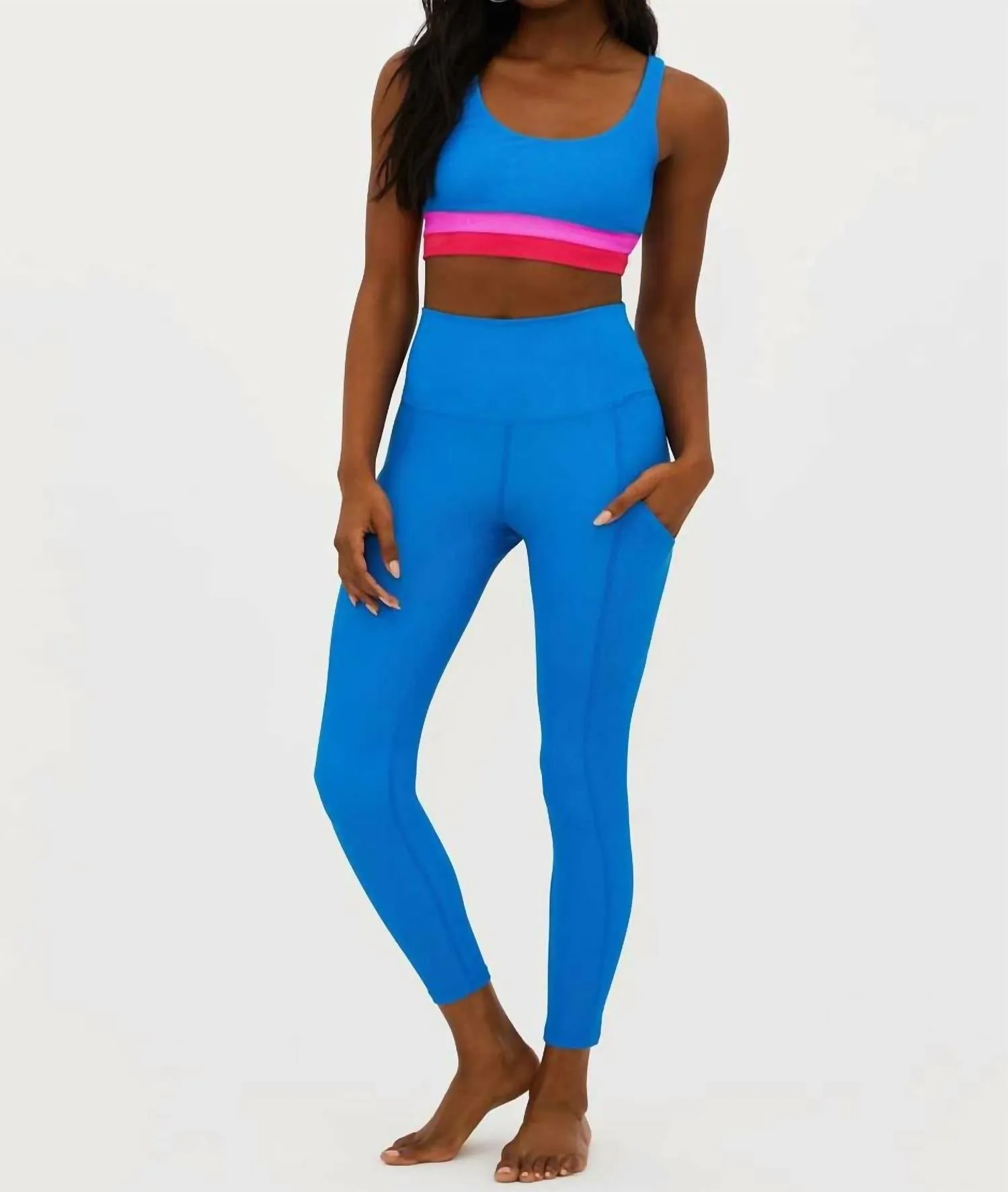 Summer 7/8 Leggings W/ Pockets In Orchid Colorblock Blue
