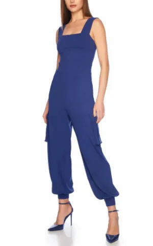 Susana Monaco Cargo Wide Strap Jumpsuit In Lake
