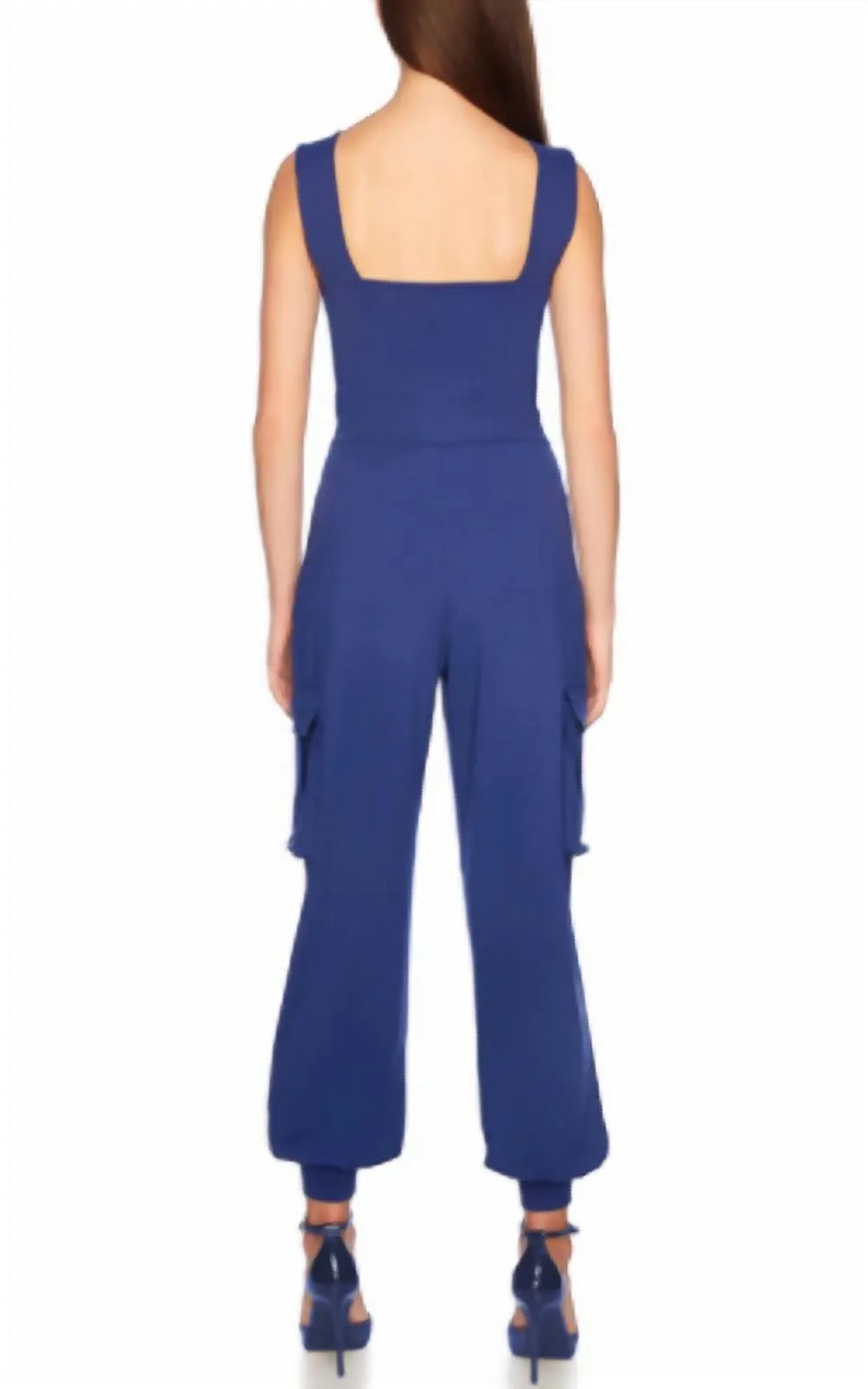 Susana Monaco Cargo Wide Strap Jumpsuit In Lake
