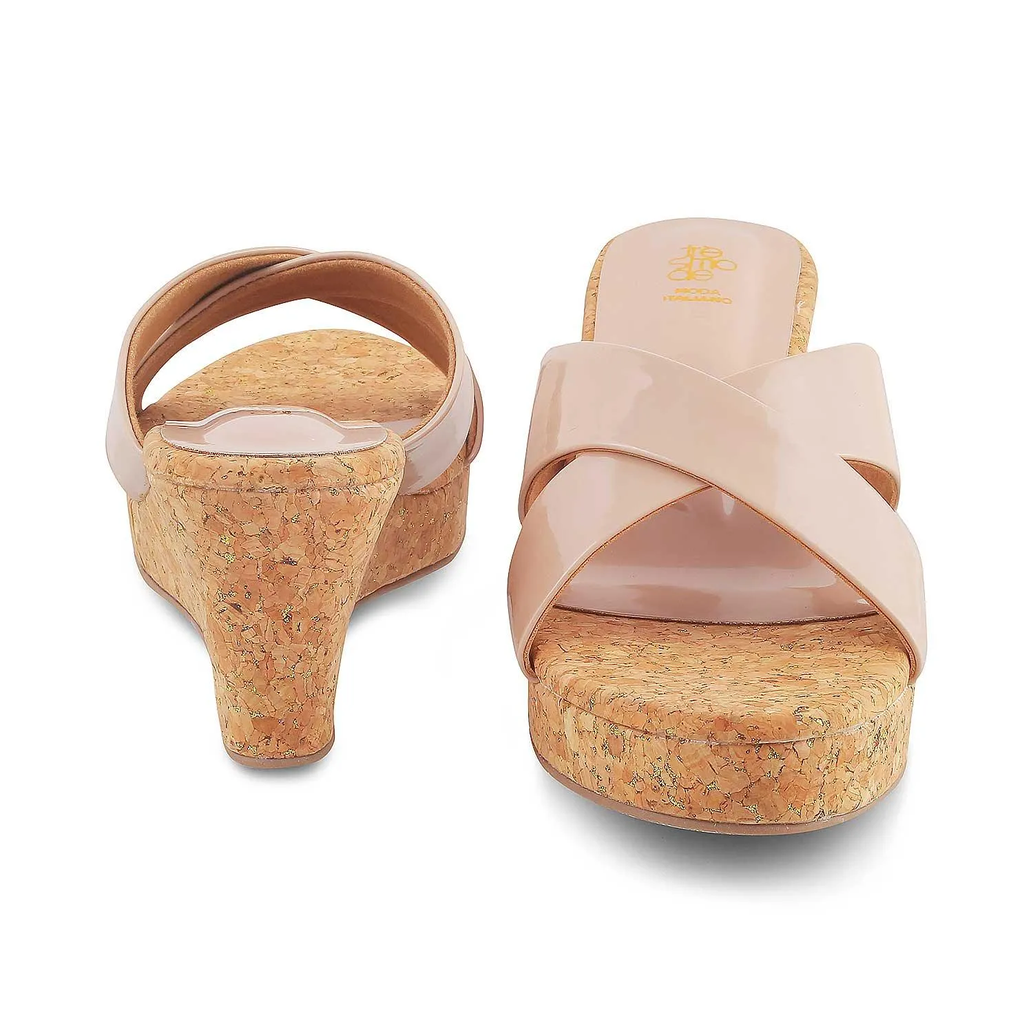 The Simi Beige Women's Dress Wedge Sandals Tresmode
