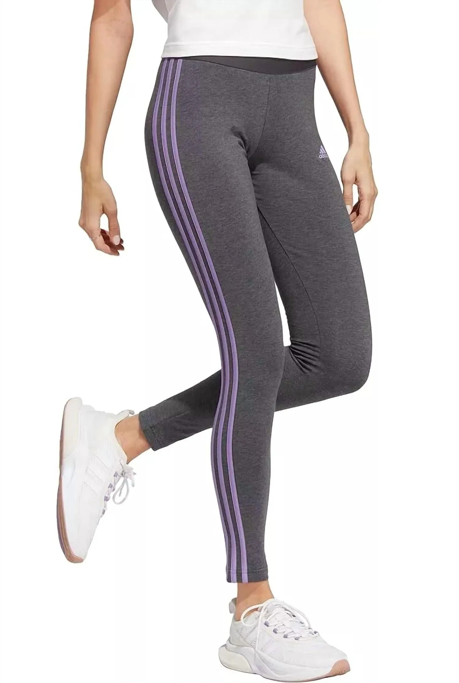 Tight Fit Athletic Leggings In Heather Grey/violet