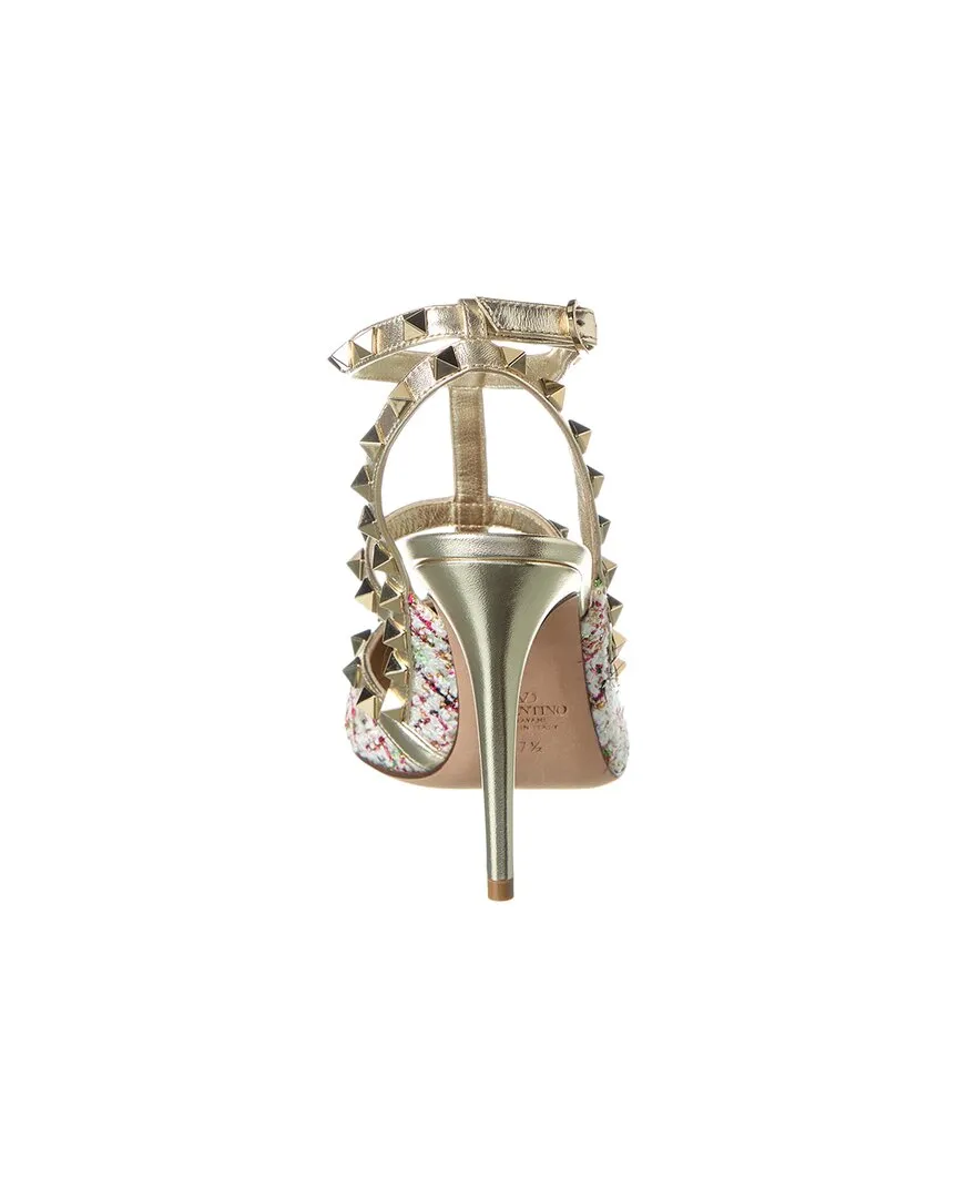 Valentino Rockstud 100 Tweed & Leather Pump