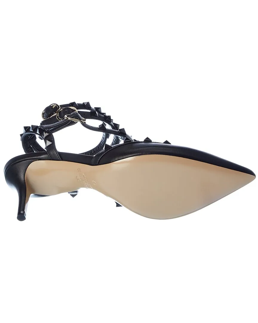 Valentino Rockstud Caged 65 Leather Ankle Strap Pump
