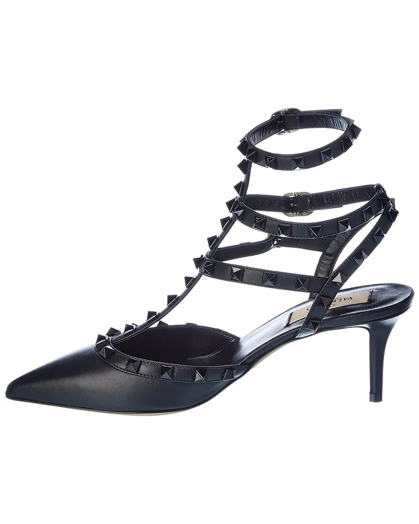 Valentino Rockstud Caged 65 Leather Ankle Strap Pump