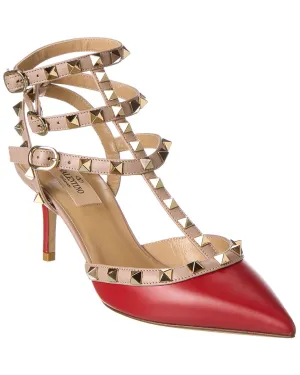 Valentino Rockstud Caged 65 Leather Ankle Strap Pump