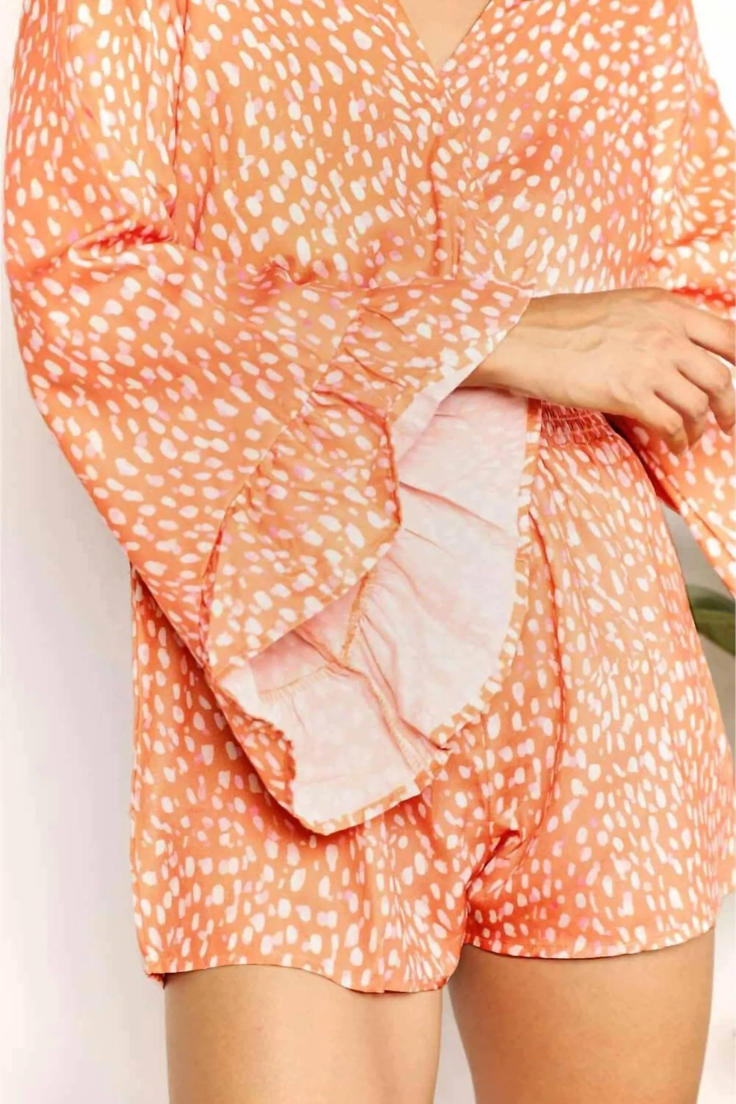 Vibrant Print Surplice Romper In Sherbet
