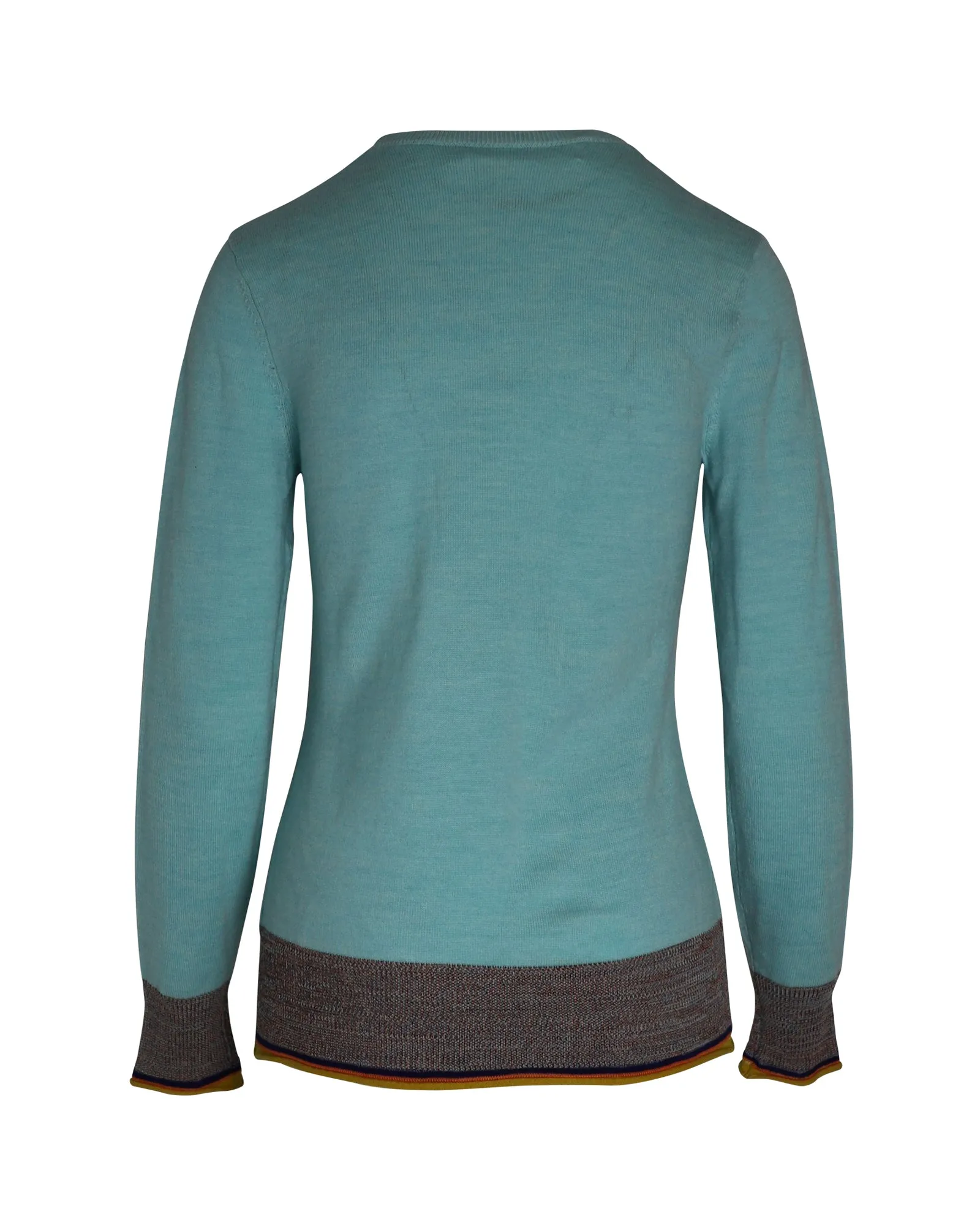 Victoria Beckham Contrast Hem Knitted Sweater in Blue Wool