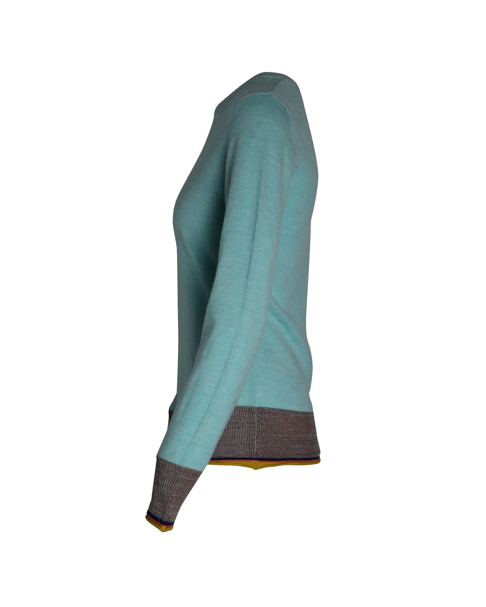 Victoria Beckham Contrast Hem Knitted Sweater in Blue Wool