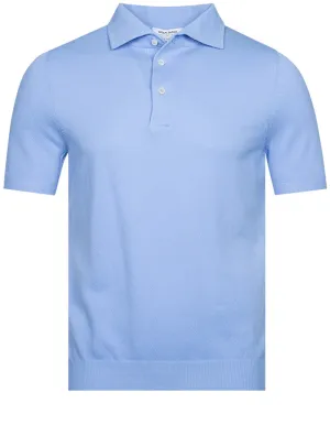 Weave Short Sleeve 3 button Polo Blue
