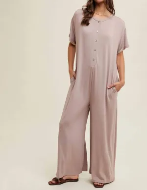 Wide Leg Jumpsuit In Beige