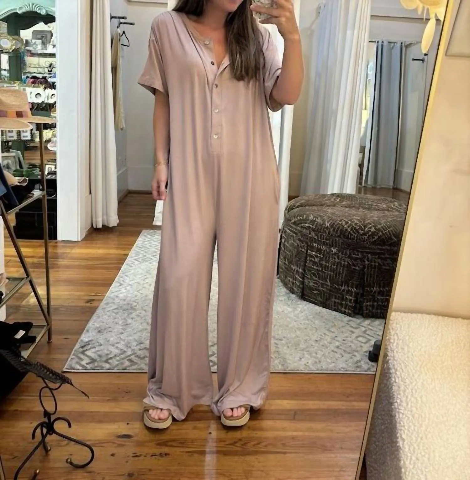 Wide Leg Jumpsuit In Beige