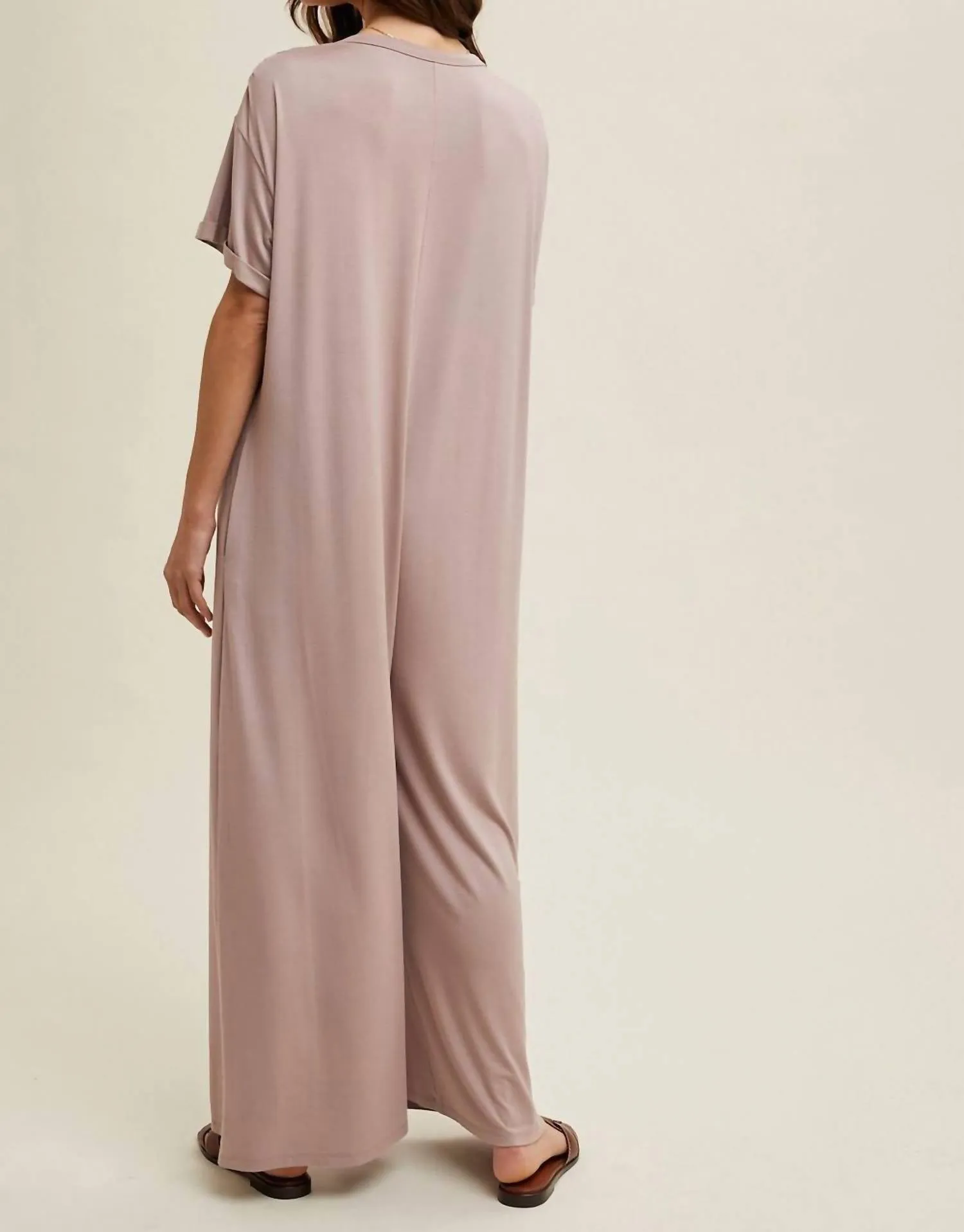 Wide Leg Jumpsuit In Beige