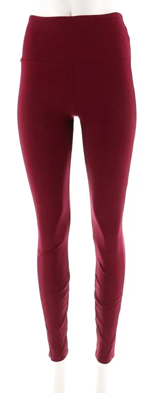 Women's Elastic Wide Waistband Solid Stretch Nylon Knit Leggings In Wine Red