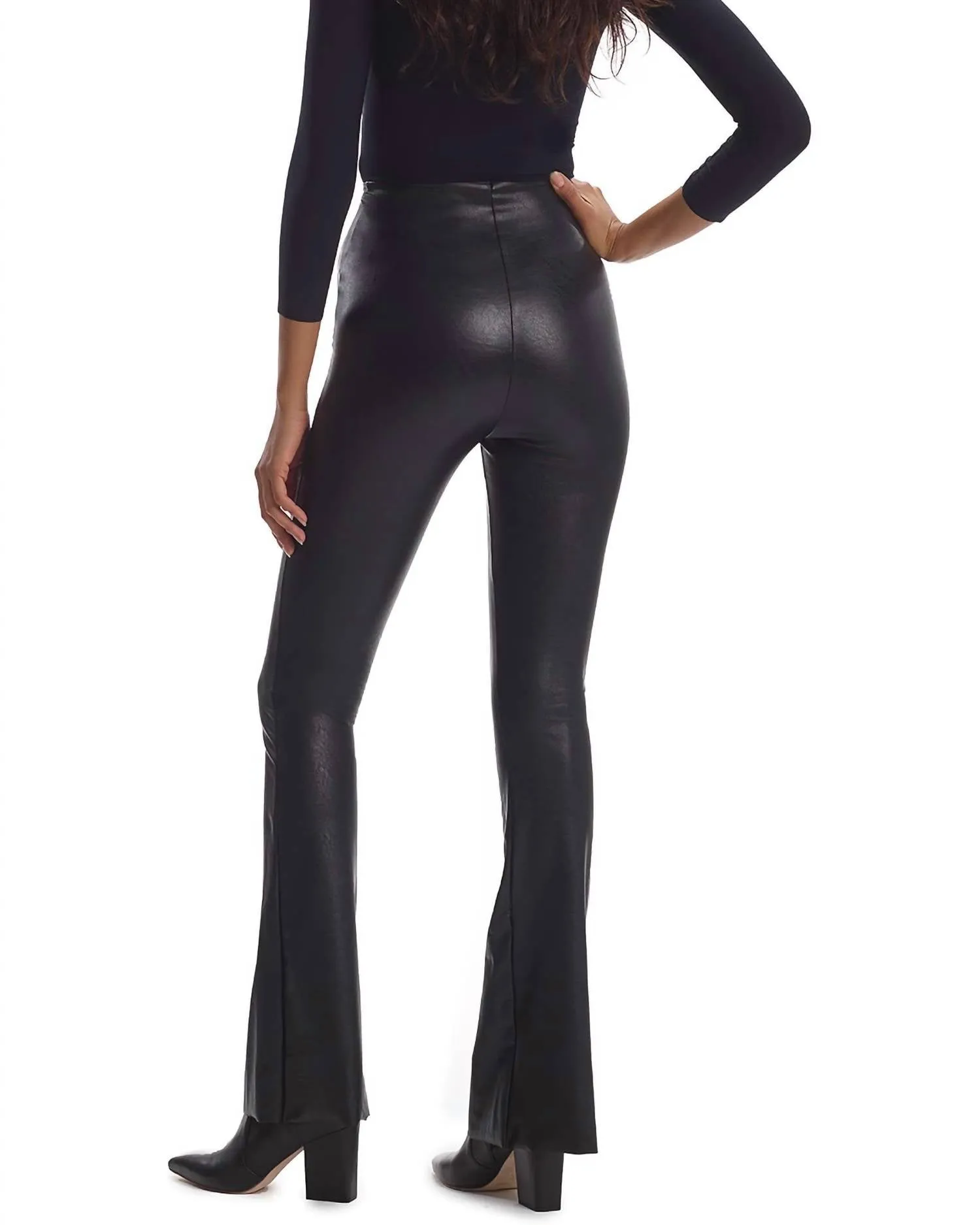 Women's Faux Leather Flared Legging In Black