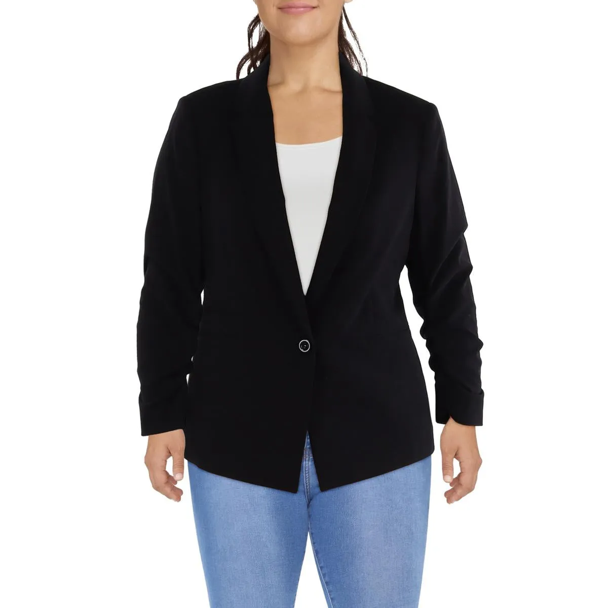 Womens Knit Long Sleeves One-Button Blazer