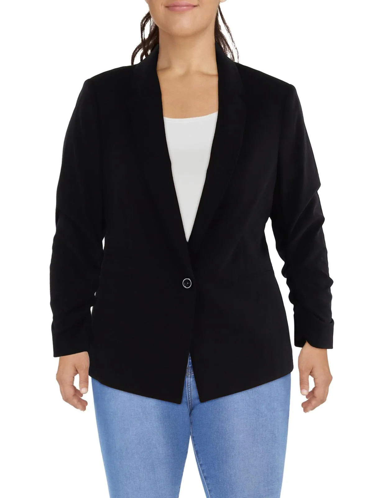 Womens Knit Long Sleeves One-Button Blazer