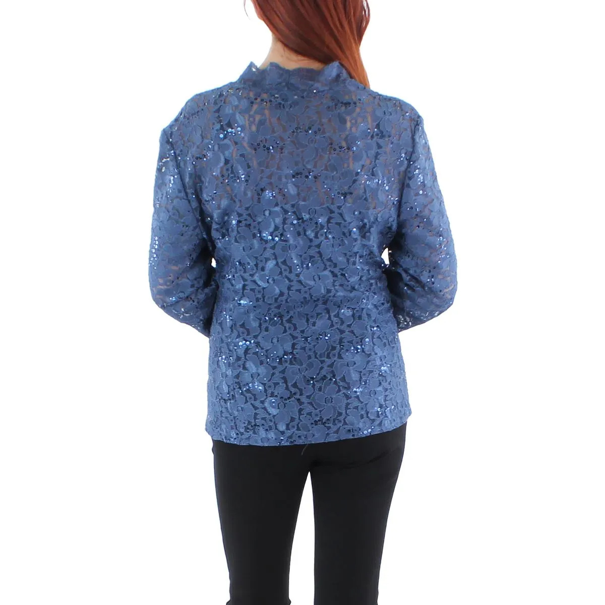 Womens Lace Open Front Collarless Blazer